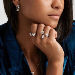 925 Sterling Silver Statement Three Stone Pave Stud Earrings Detail