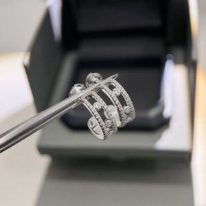 925 Sterling Silver Statement Three Stone Pave Stud Earrings Close Up