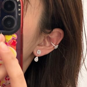 925 Sterling Silver Teardrop Stone Ear Cuff Lifestyle View
