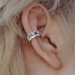 925 Sterling Silver Three Stone Pave Ear Cuff Detail