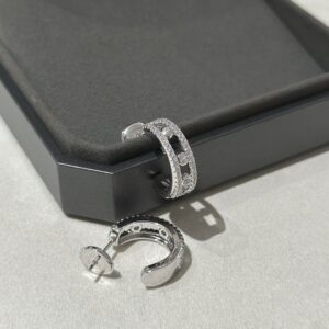 925 Sterling Silver Three Stone Pave Sliding Stud Earrings Close Up