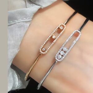 925 Sterling Silver Three Stone Sliding Open Bangle Detail