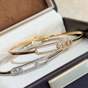 925 Sterling Silver Three Stone Sliding Open Bangle Close Up