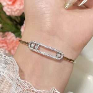 925 Sterling Silver Three Stone Sliding Open Bangle Jewelry Display