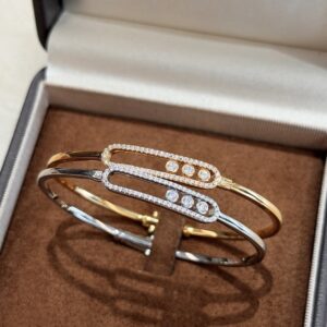 925 Sterling Silver Three Stone Sliding Open Bangle Lifestyle View