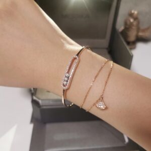 925 Sterling Silver Three Stone Sliding Open Bangle Packaging View