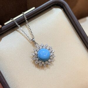 925 Sterling Silver Turquoise Flower Necklace Jewelry Display