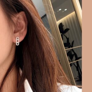 925 Sterling Silver Two Stone Pave Sliding Stud Earrings Detail