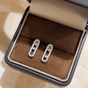 925 Sterling Silver Two Stone Pave Sliding Stud Earrings Close Up