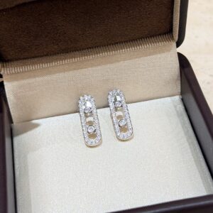 925 Sterling Silver Two Stone Pave Sliding Stud Earrings Jewelry Display