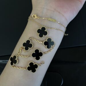 Gold Plated 925 Sterling Silver Black Clover Necklace Detail