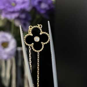 Gold Plated 925 Sterling Silver Black Clover Necklace Detail