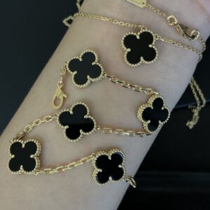 Gold Plated 925 Sterling Silver Black Clover Necklace Jewelry Display