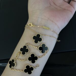 Gold Plated 925 Sterling Silver Black Clover Necklace Detail