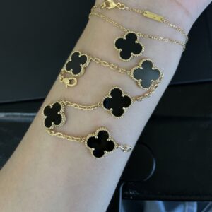 Gold Plated 925 Sterling Silver Black Clover Necklace Jewelry Display