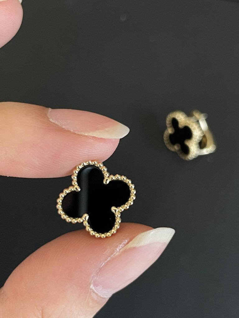 Gold Plated 925 Sterling Silver Black Clover Stud Earrings Wholesale