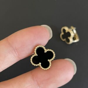 Gold Plated 925 Sterling Silver Black Clover Stud Earrings Detail