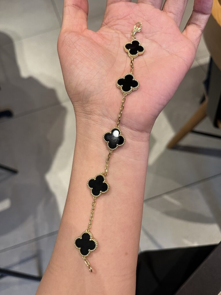 Gold Plated 925 Sterling Silver Black Onyx Clover Bracelet Wholesale