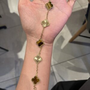 Gold Plated 925 Sterling Silver Black Onyx Clover Bracelet Lifestyle View