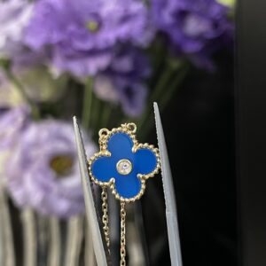 Gold Plated 925 Sterling Silver Blue Clover Necklace Wholesale