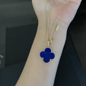 Gold Plated 925 Sterling Silver Blue Clover Necklace Wholesale