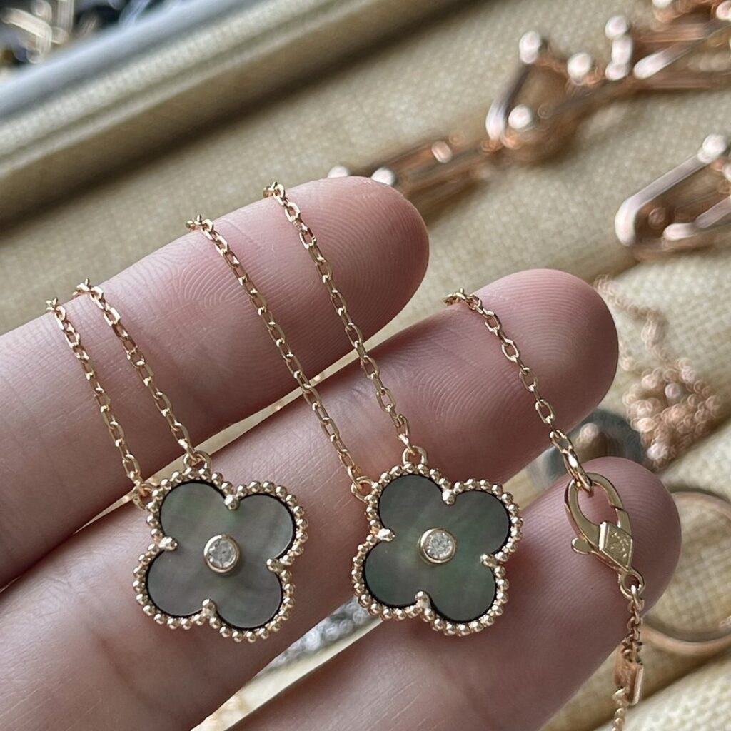 Gold Plated 925 Sterling Silver Gray Clover Station Necklace Wholesale