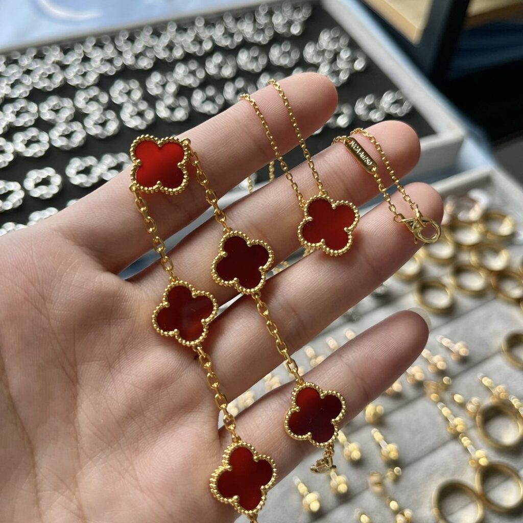 Gold Plated 925 Sterling Silver Mini Red Clover Bracelet Wholesale