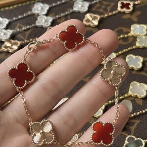 Gold Plated 925 Sterling Silver Mixed Clover Bracelet Jewelry Display