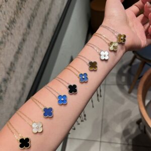 Gold Plated 925 Sterling Silver Multi Color Clover Necklace Detail