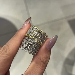 Gold Plated 925 Sterling Silver Openwork Textured Band Ring Jewelry Display