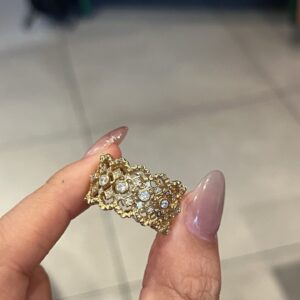 Gold Plated 925 Sterling Silver Openwork Textured Band Ring Lifestyle View