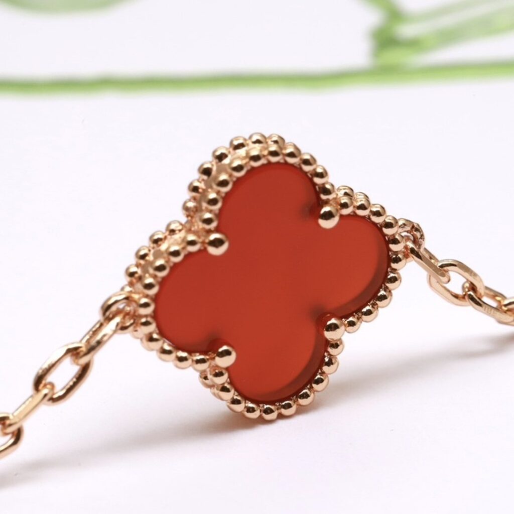 Gold Plated 925 Sterling Silver Red Clover Station Bracelet Wholesale