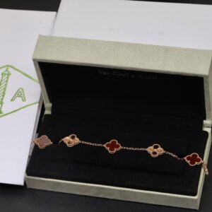 Gold Plated 925 Sterling Silver Red Clover Station Bracelet Lifestyle View