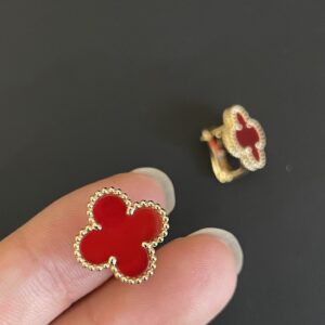 Gold Plated 925 Sterling Silver Red Clover Stud Earrings Wholesale