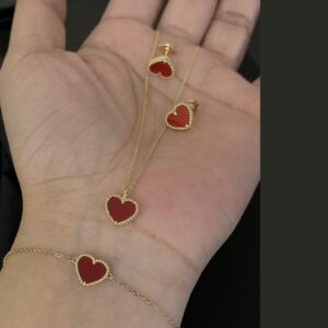 Gold Plated 925 Sterling Silver Red Heart Bracelet Close Up