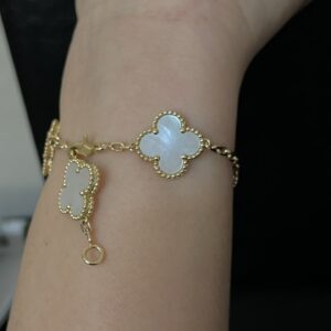 Gold Plated 925 Sterling Silver White Clover Bracelet Detail