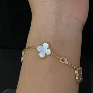 Gold Plated 925 Sterling Silver White Clover Bracelet Lifestyle View