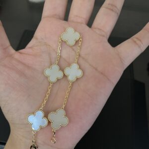 Gold Plated 925 Sterling Silver White Clover Bracelet Lifestyle View
