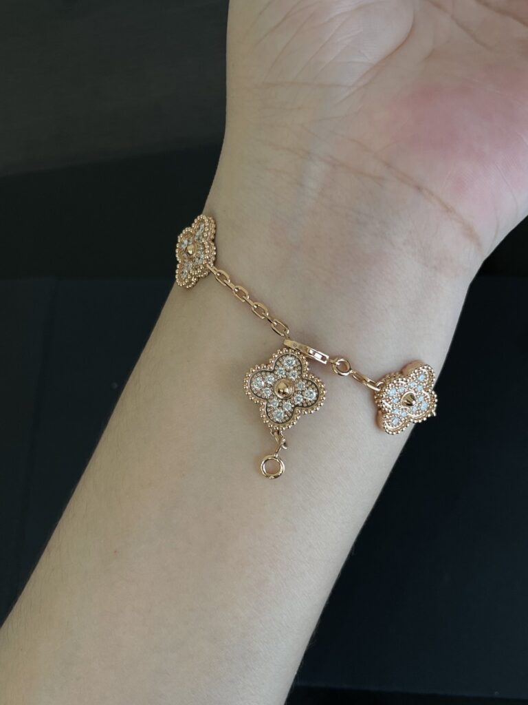 Rose Gold Plated 925 Sterling Silver Pave Clover Bracelet Wholesale