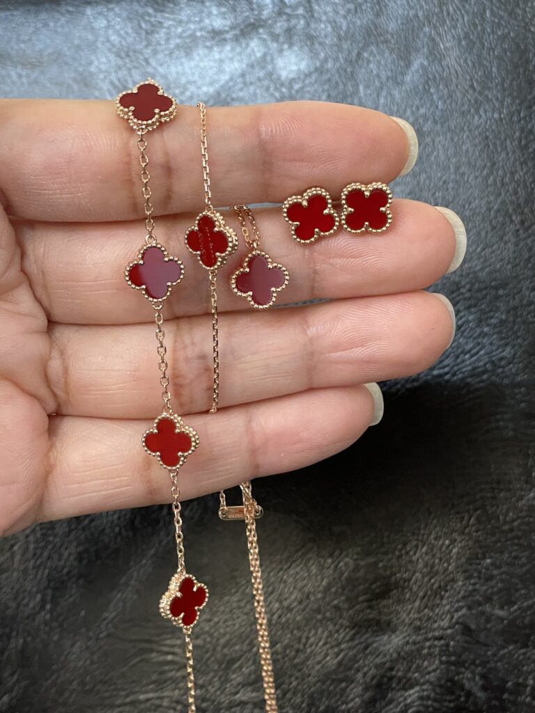 Rose Gold Plated 925 Sterling Silver Red Clover Necklace Wholesale