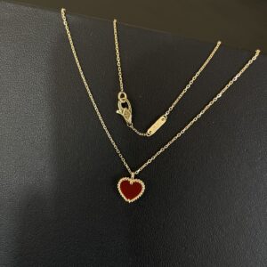 Rose Gold Plated 925 Sterling Silver Red Heart Necklace Detail