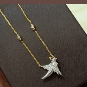 Two Tone 925 Sterling Silver Bird Motif Necklace Close Up