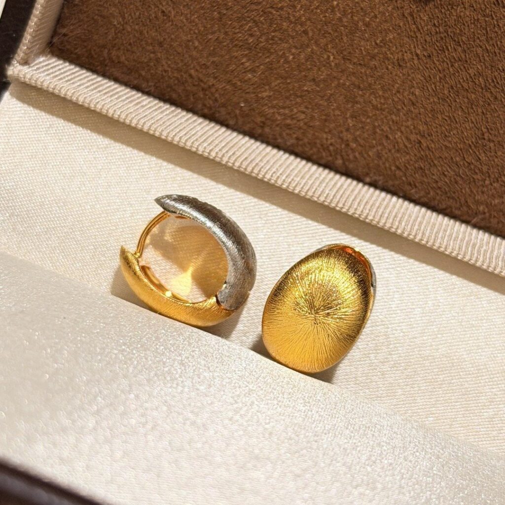 Two Tone 925 Sterling Silver Coffee Bean Color Stone Stud Earrings Wholesale