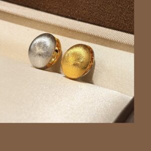 Two Tone 925 Sterling Silver Coffee Bean Color Stone Stud Earrings Close Up