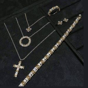 Two Tone 925 Sterling Silver Cross Pave Stud Earrings Close Up