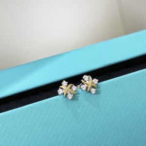 Two Tone 925 Sterling Silver Cross Pave Stud Earrings Jewelry Display