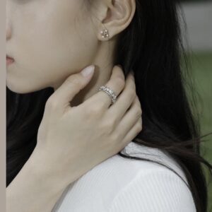 Two Tone 925 Sterling Silver Cross Pave Stud Earrings Lifestyle View