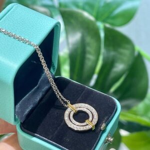 Two Tone 925 Sterling Silver Edge Circle Necklace Detail