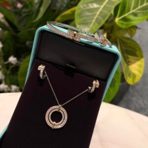 Two Tone 925 Sterling Silver Edge Circle Necklace Lifestyle View