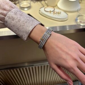 Two Tone 925 Sterling Silver Edge Pave Bangle Detail